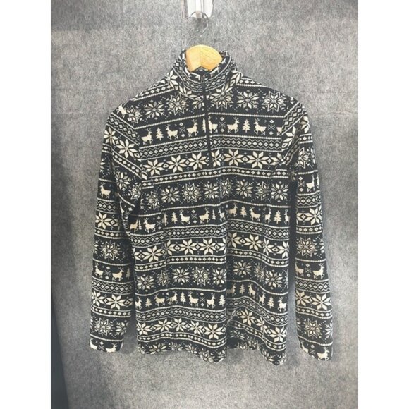 Lands' End Jackets & Blazers - Land's End 1/4 Zip Pullover Fleece Women's Size XS Black & White Holiday Pattern